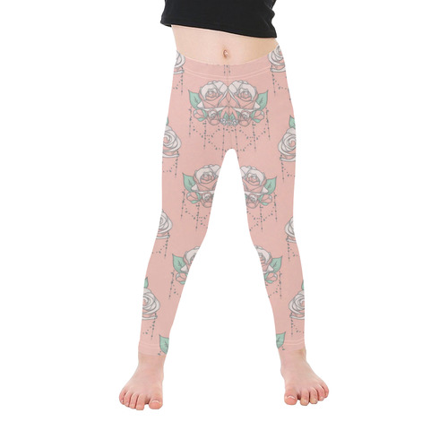 Roses And Pearls - salmon color Kid's Ankle Length Leggings (Model L06)
