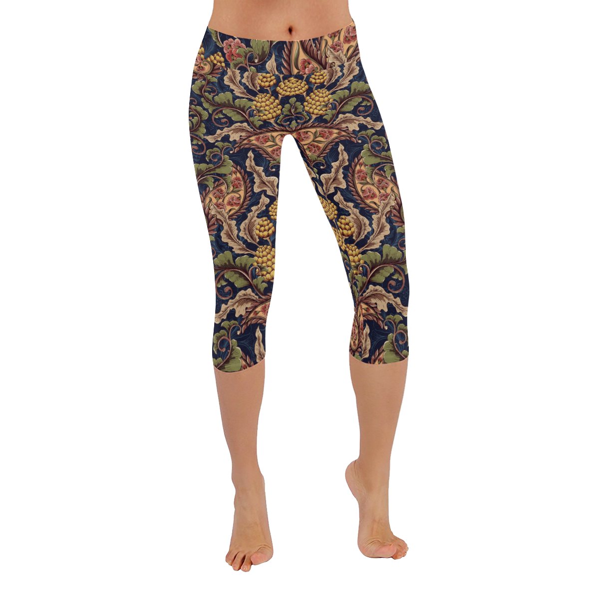 Floral Retro Wallpaper I Women's Low Rise Capri Leggings (Invisible Stitch) (Model L08)