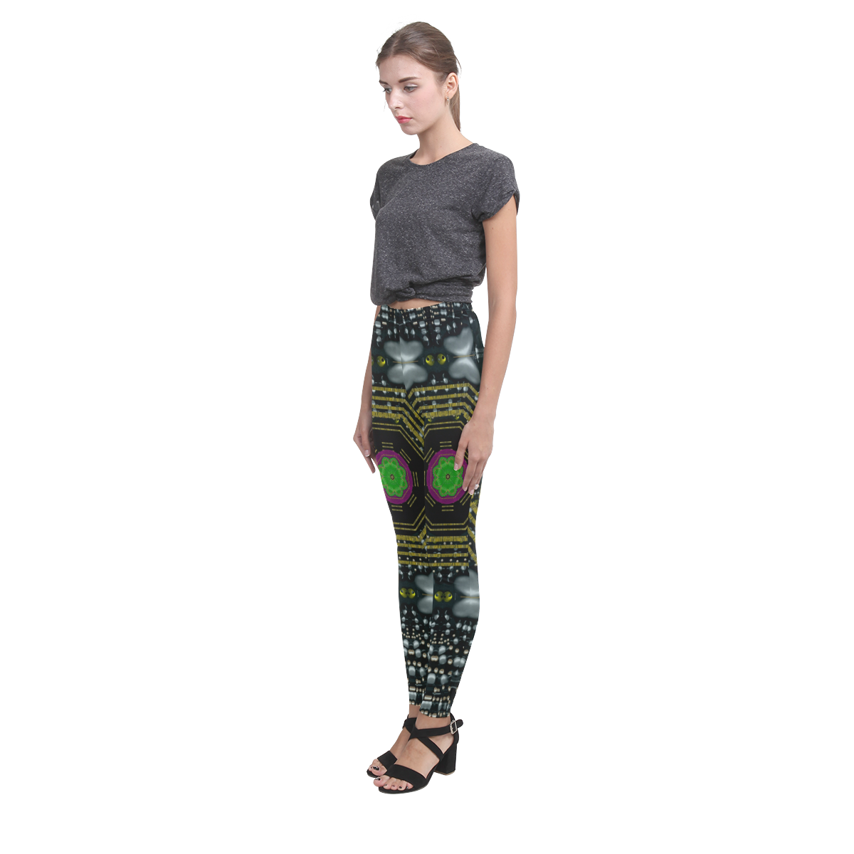 Leaf earth and heart butterflies in the universe Cassandra Women's Leggings (Model L01)