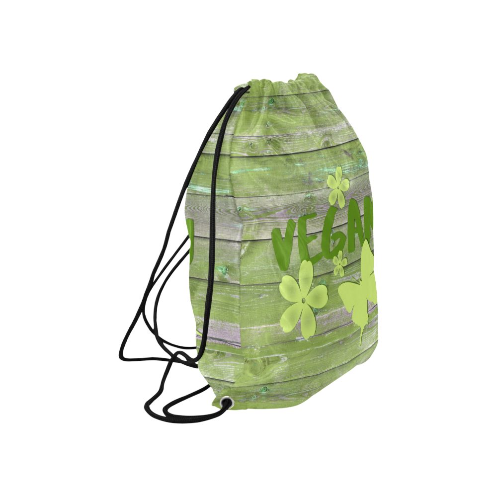 Vegan Love Life Butterfly Large Drawstring Bag Model 1604 (Twin Sides)  16.5"(W) * 19.3"(H)