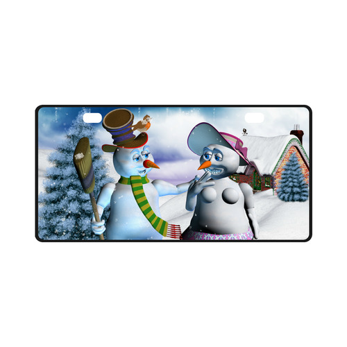 Funny snowman and snow women License Plate