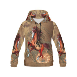 Wonderful horse with skull, red colors All Over Print Hoodie for Men (USA Size) (Model H13)