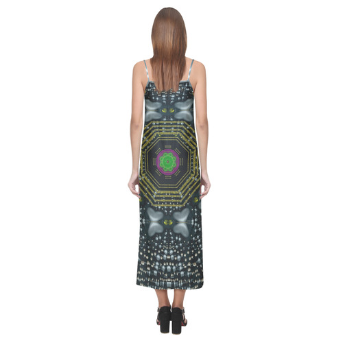 Leaf earth and heart butterflies in the universe V-Neck Open Fork Long Dress(Model D18)