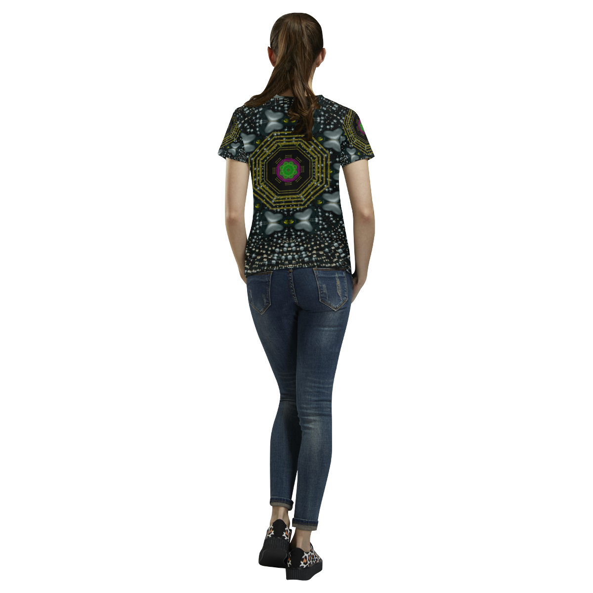 Leaf earth and heart butterflies in the universe All Over Print T-Shirt for Women (USA Size) (Model T40)