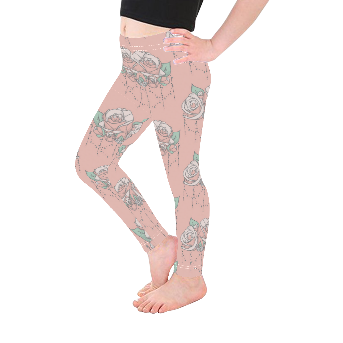 Roses And Pearls - salmon color Kid's Ankle Length Leggings (Model L06)