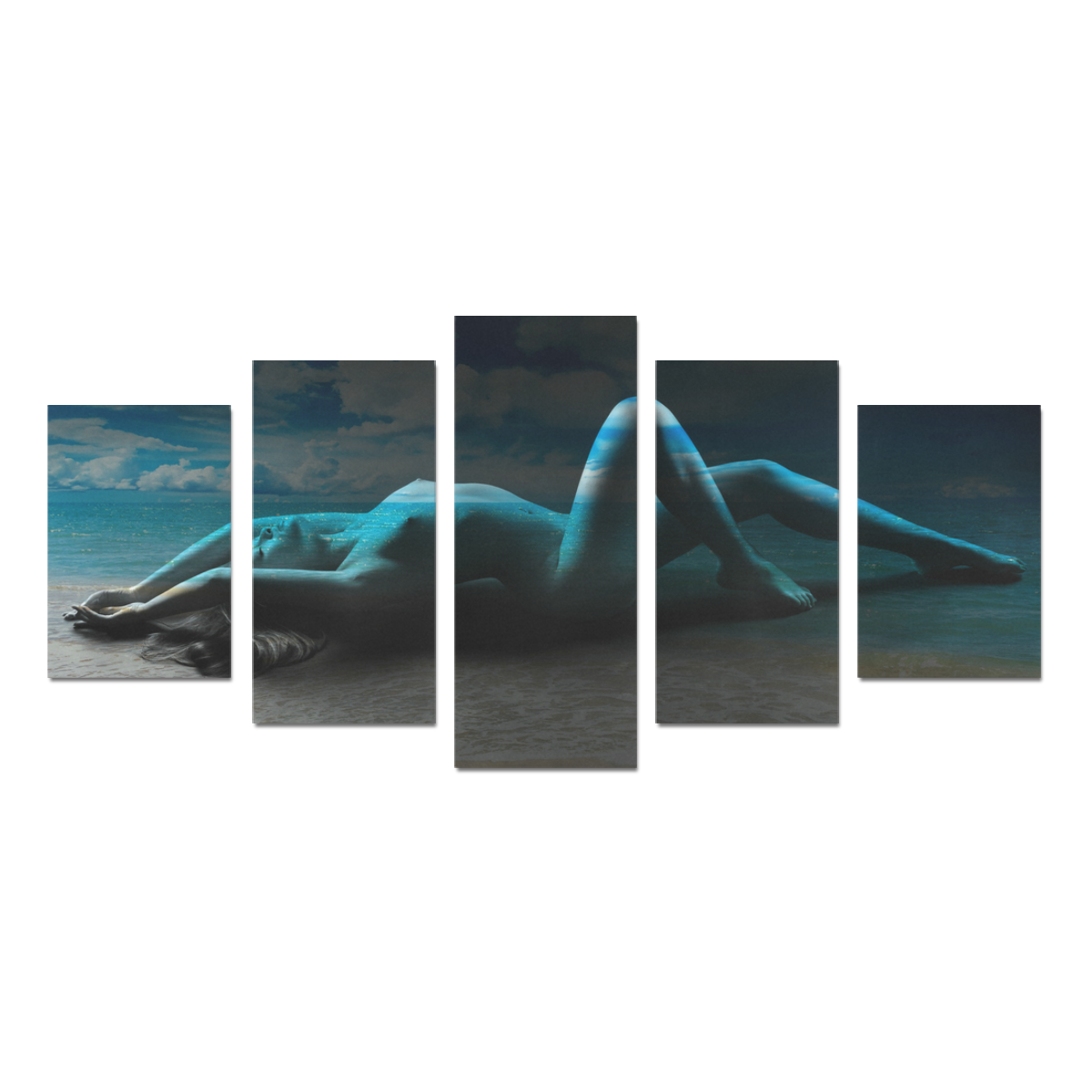 Blue Nude Woman With Sea Canvas Print Sets D (No Frame)