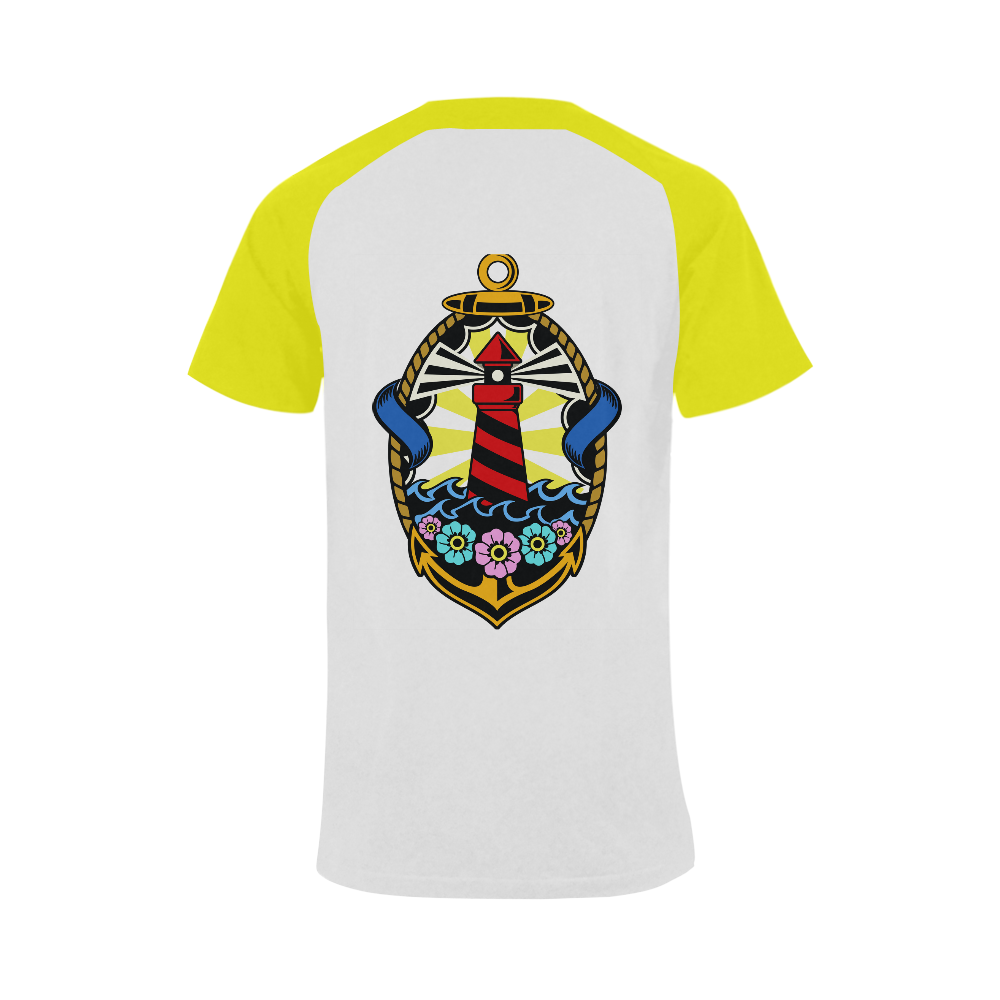 Lighthouse Modern Yellow Men's Raglan T-shirt (USA Size) (Model T11)