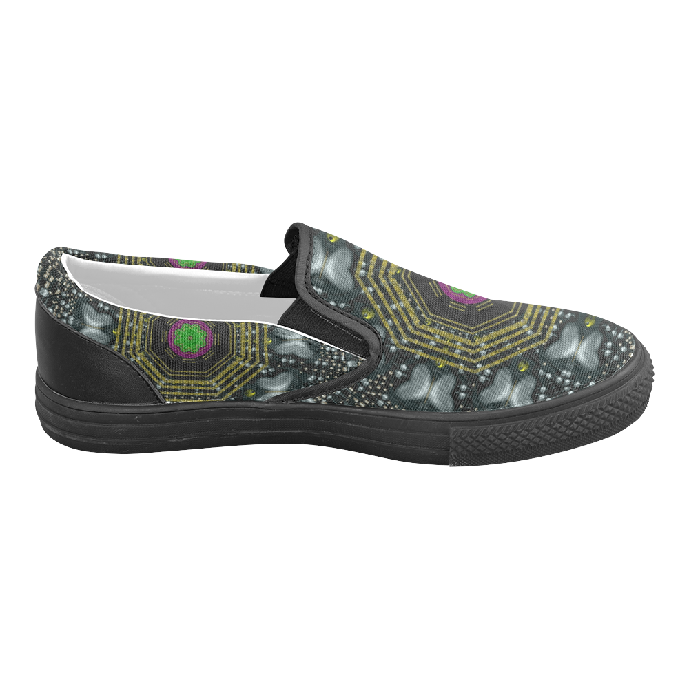 Leaf earth and heart butterflies in the universe Men's Slip-on Canvas Shoes (Model 019)