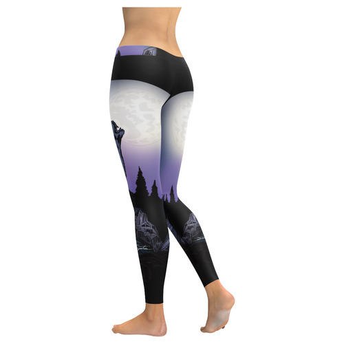 Howling Wolf Women's Low Rise Leggings (Invisible Stitch) (Model L05)