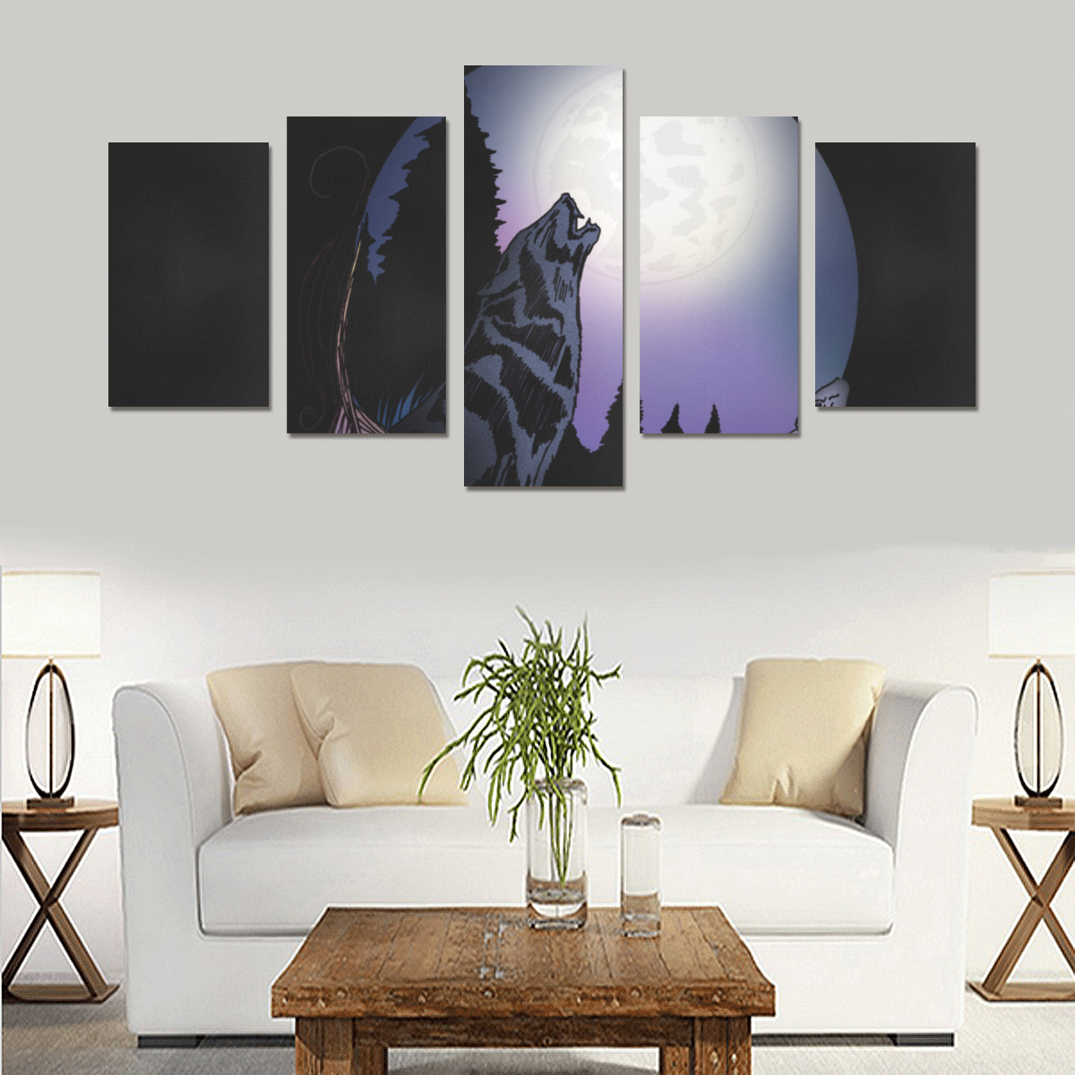 Howling Wolf Canvas Print Sets C (No Frame)