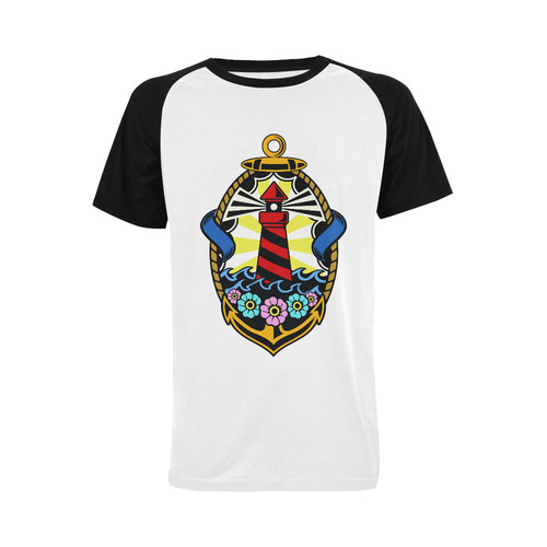 Lighthouse Modern Black Men's Raglan T-shirt (USA Size) (Model T11)