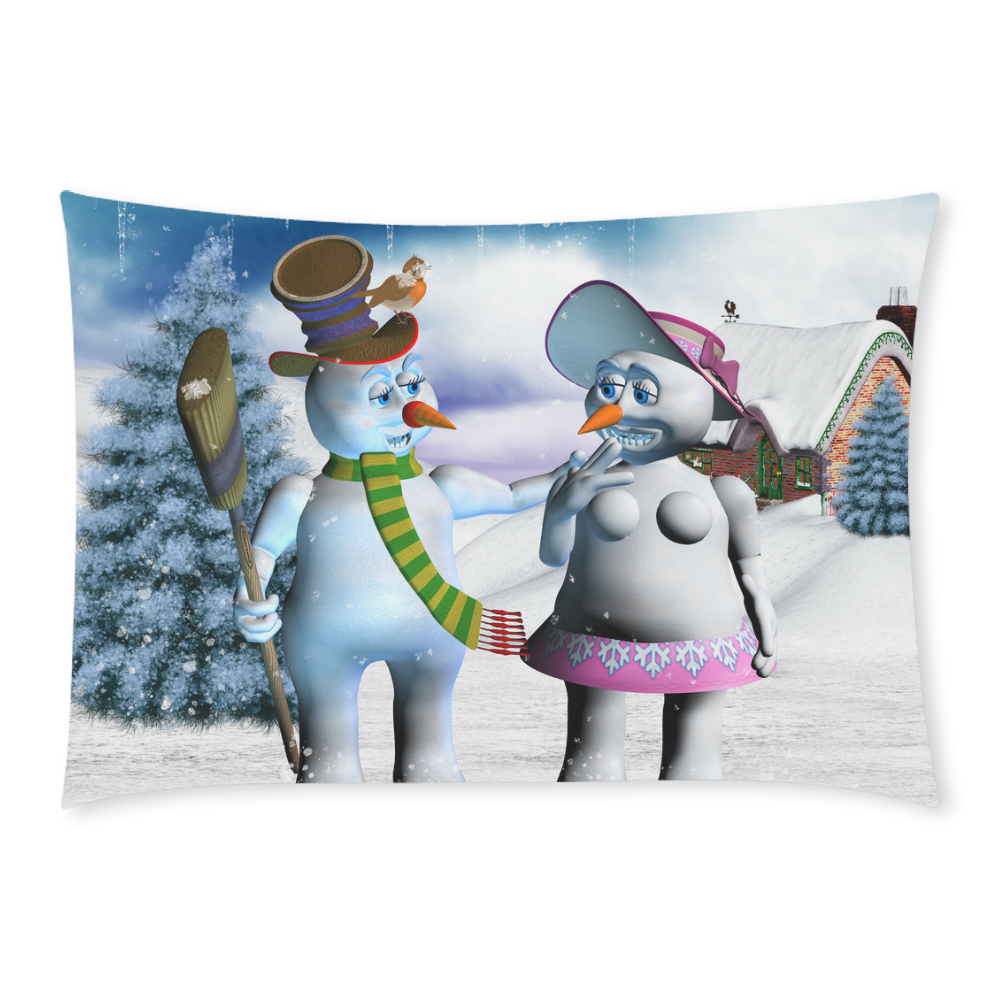 Funny snowman and snow women Custom Rectangle Pillow Case 20x30 (One Side)