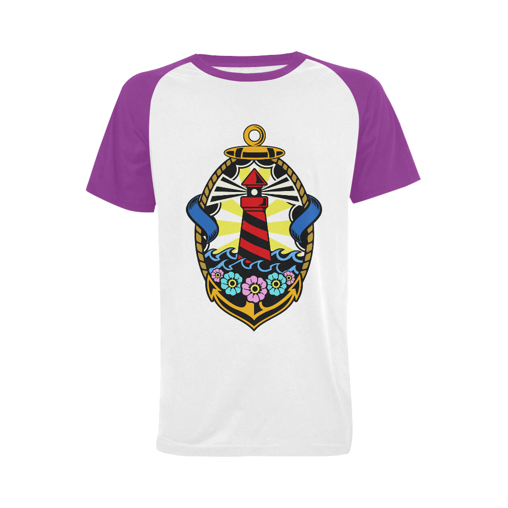 Lighthouse Modern Purple Men's Raglan T-shirt (USA Size) (Model T11)