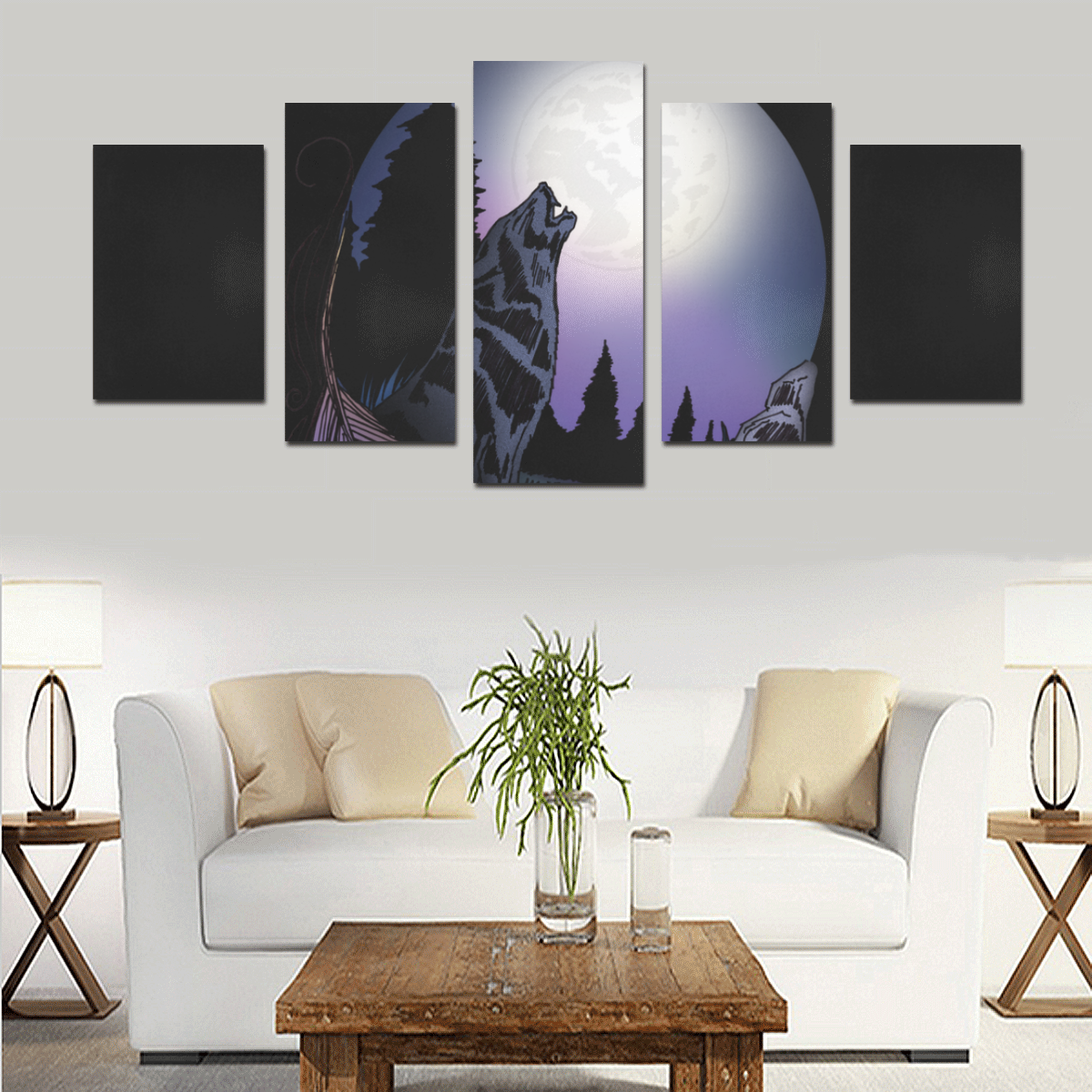 Howling Wolf Canvas Print Sets D (No Frame)