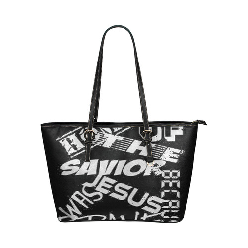 HOME OF THE SAVIOR BECAUSE JESUS WAS BRAVE Leather Tote Bag/Large (Model 1651)
