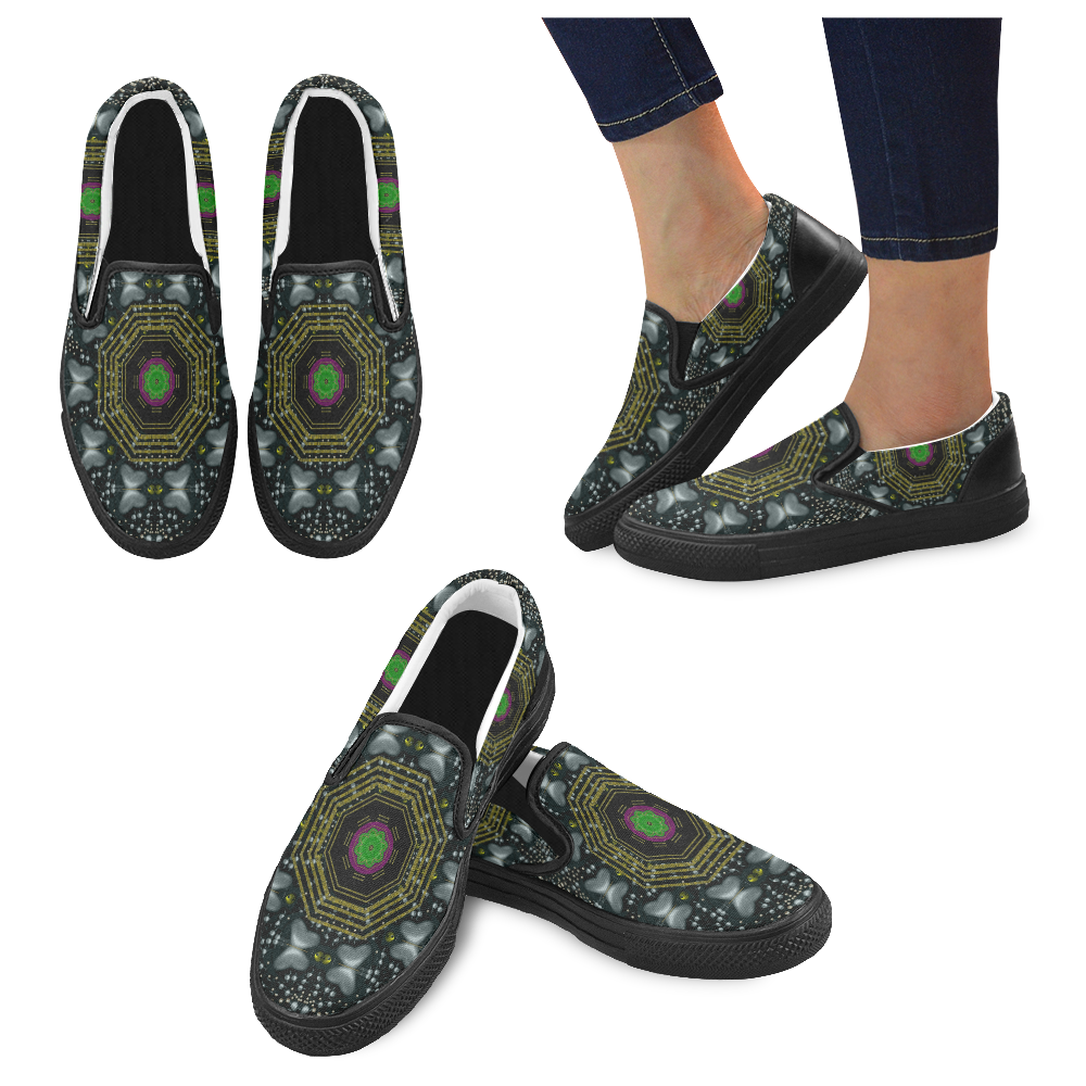 Leaf earth and heart butterflies in the universe Men's Slip-on Canvas Shoes (Model 019)