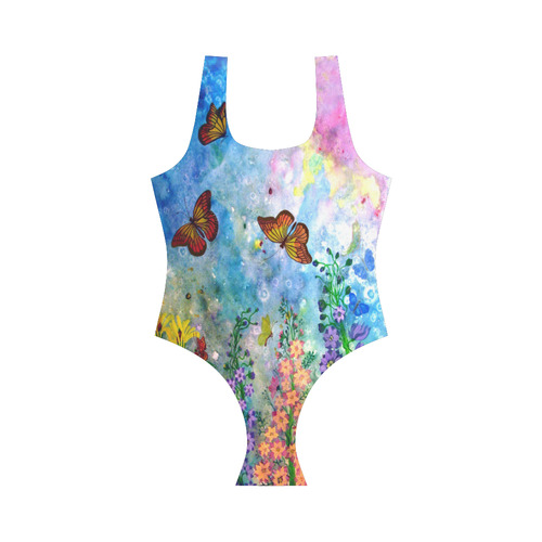 Butterfly Garden One-Piece Swimsuit Vest One Piece Swimsuit (Model S04)
