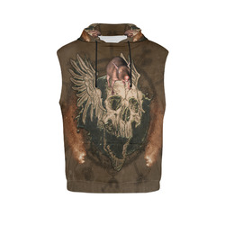 Awesome skull with rat All Over Print Sleeveless Hoodie for Women (Model H15)