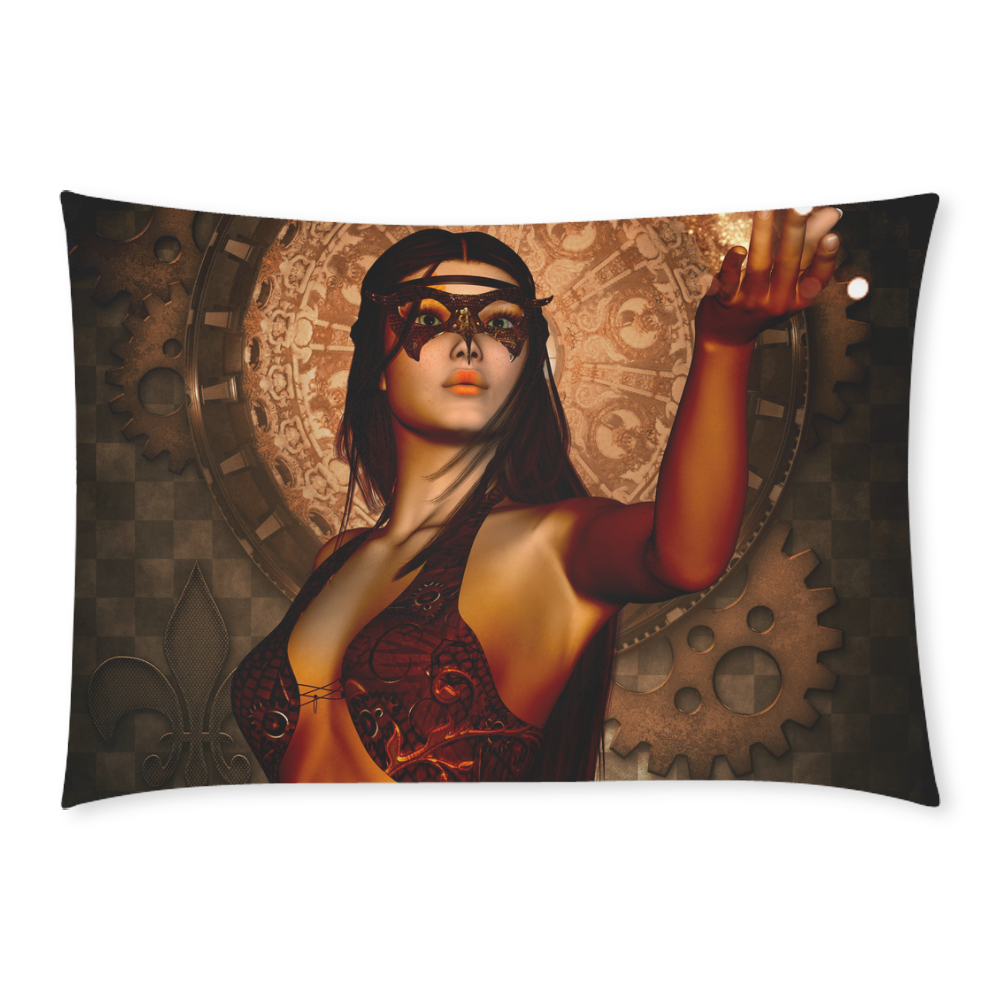 Steampunk lady with mask Custom Rectangle Pillow Case 20x30 (One Side)