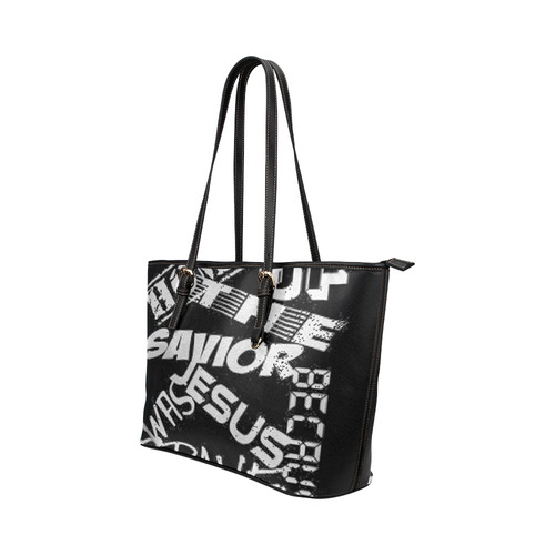 HOME OF THE SAVIOR BECAUSE JESUS WAS BRAVE Leather Tote Bag/Large (Model 1651)