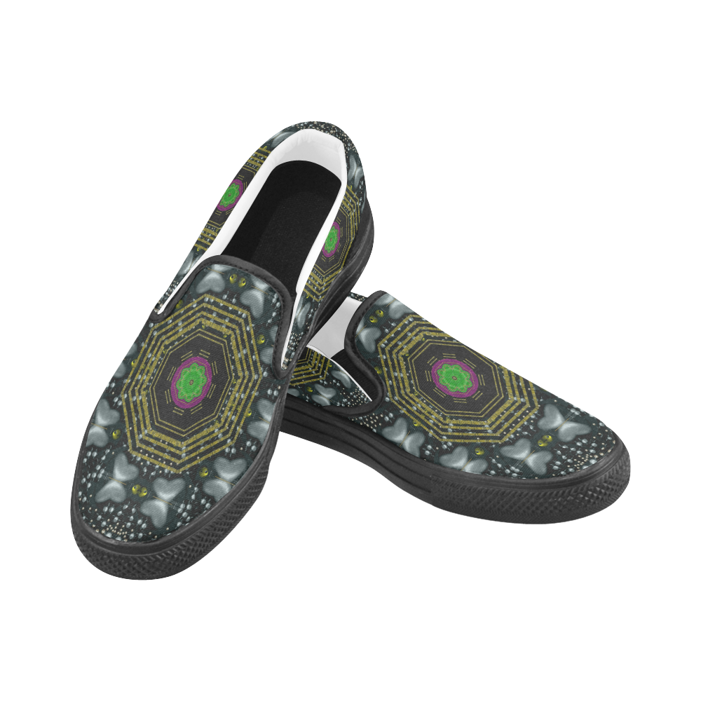 Leaf earth and heart butterflies in the universe Men's Slip-on Canvas Shoes (Model 019)