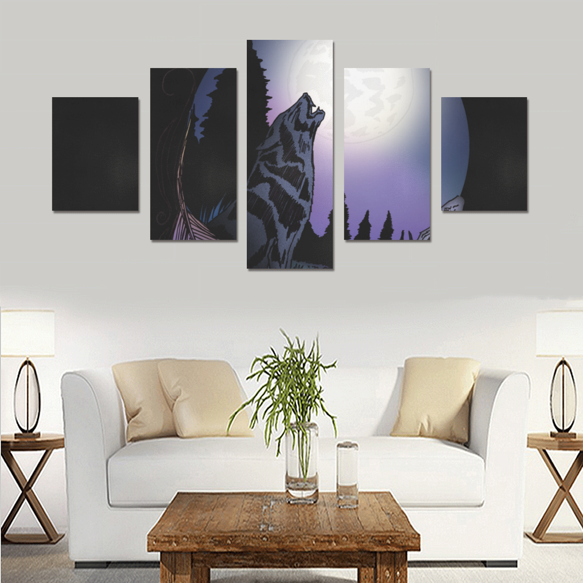 Howling Wolf Canvas Print Sets B (No Frame)