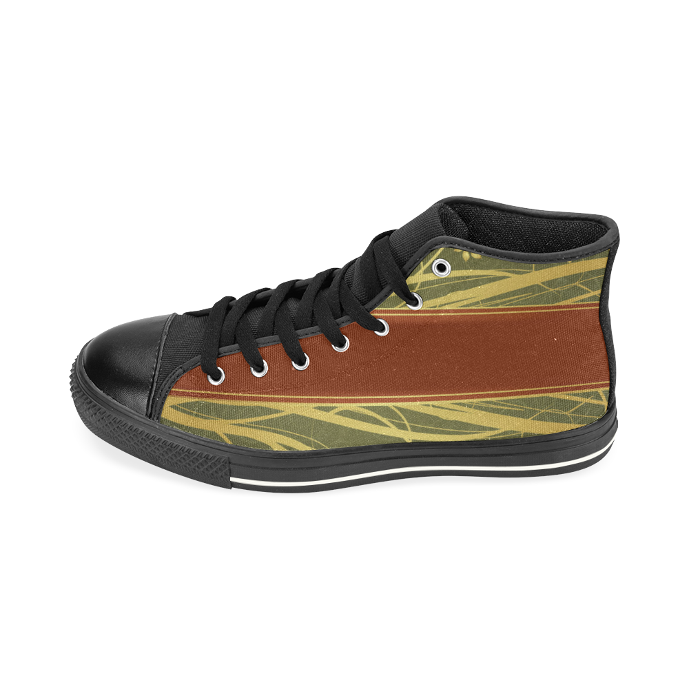 Brown and Green Sneakers High Top Canvas Women's Shoes/Large Size (Model 017)