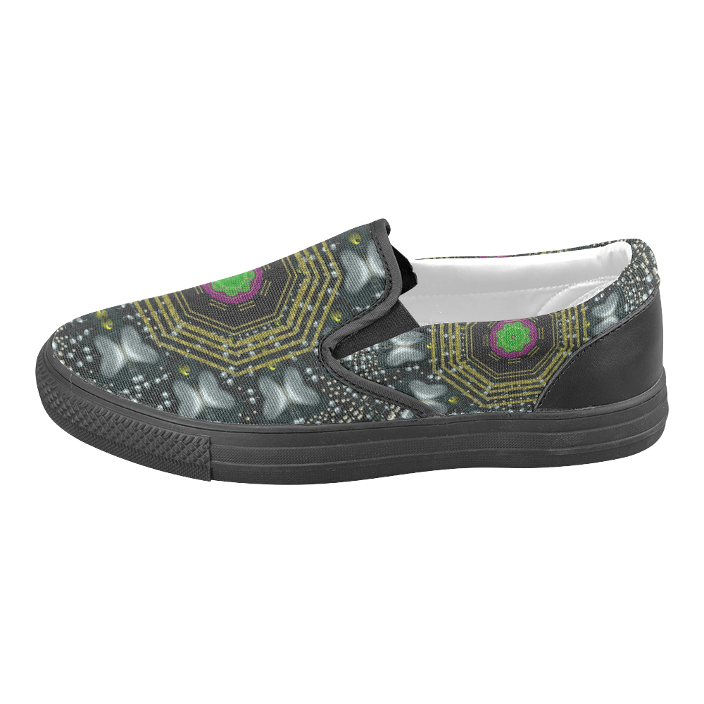 Leaf earth and heart butterflies in the universe Men's Slip-on Canvas Shoes (Model 019)