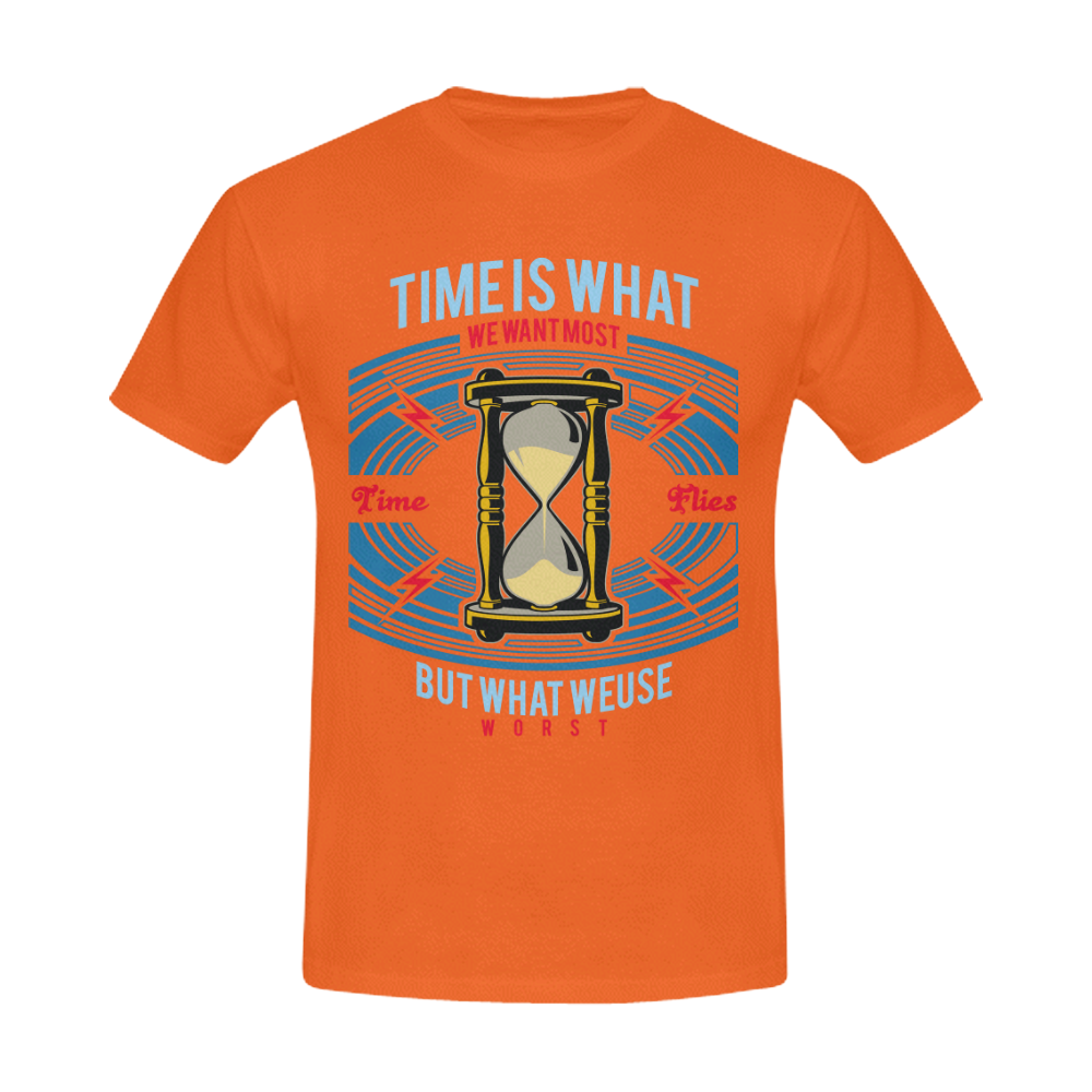 Time Modern Orange Men's Slim Fit T-shirt (Model T13)