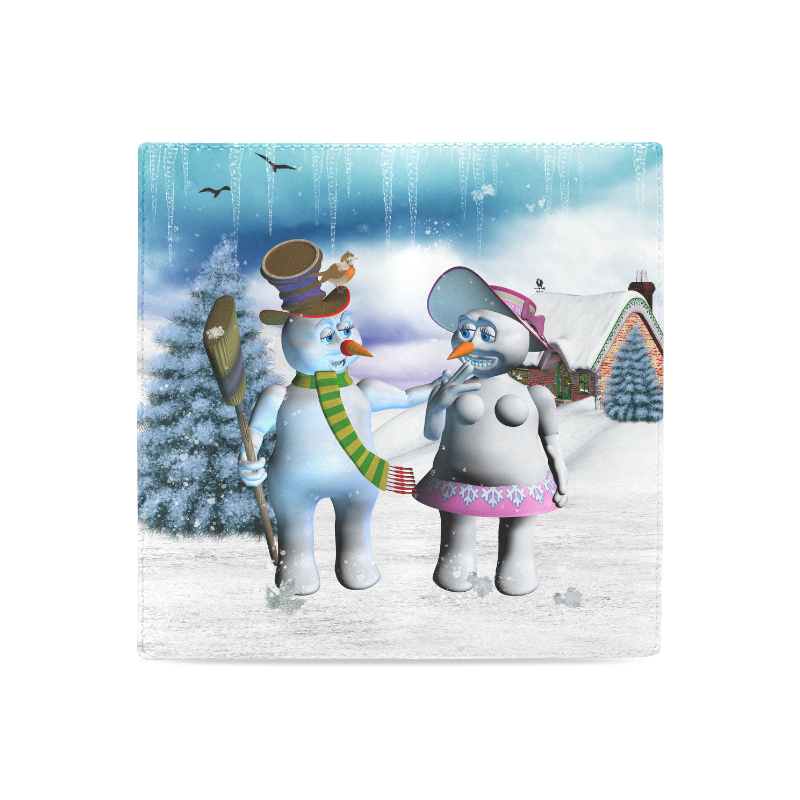 Funny snowman and snow women Women's Leather Wallet (Model 1611)