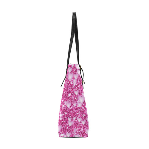 Hearts on Sparkling glitter print, pink Euramerican Tote Bag/Small (Model 1655)