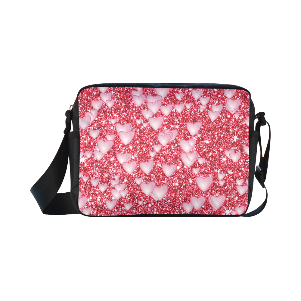 Hearts on Sparkling glitter print, red Classic Cross-body Nylon Bags (Model 1632)