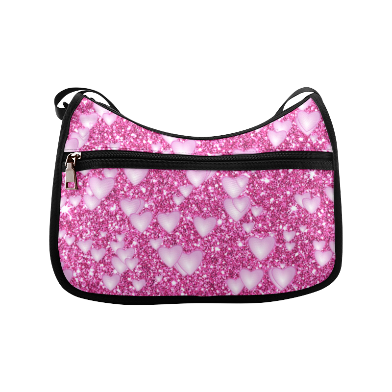 Hearts on Sparkling glitter print, pink Crossbody Bags (Model 1616)