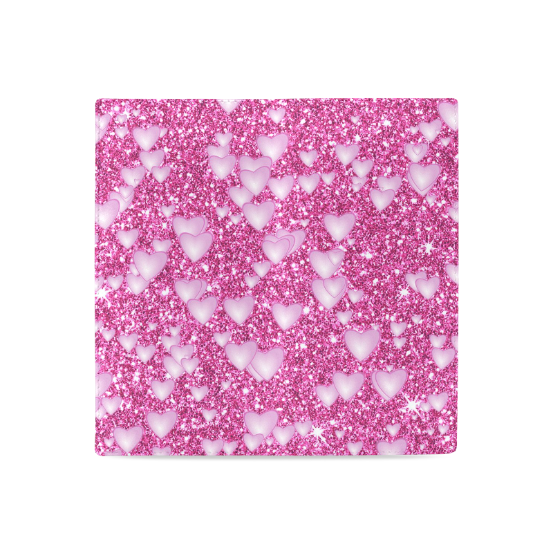 Hearts on Sparkling glitter print, pink Women's Leather Wallet (Model 1611)