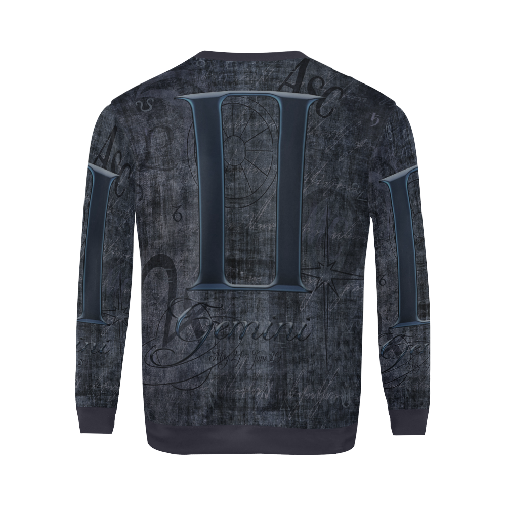 Astrology Zodiac Sign Gemini in Grunge Style All Over Print Crewneck Sweatshirt for Men (Model H18)