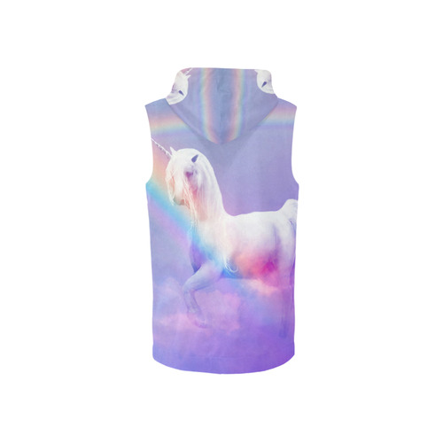 Unicorn and Rainbow All Over Print Sleeveless Zip Up Hoodie for Women (Model H16)