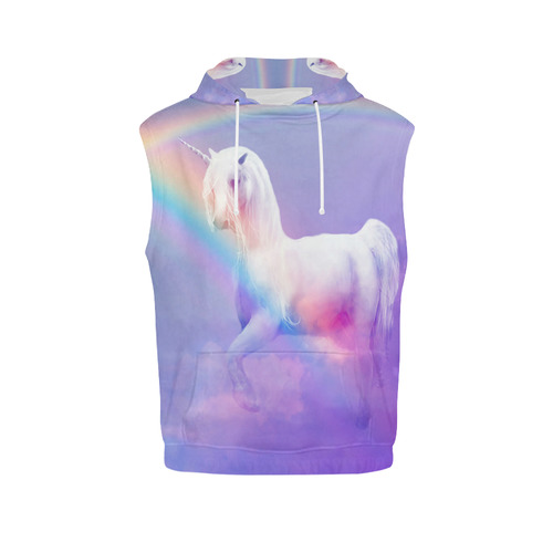 Unicorn and Rainbow All Over Print Sleeveless Hoodie for Men (Model H15)