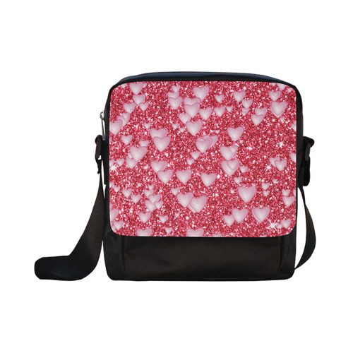 Hearts on Sparkling glitter print, red Crossbody Nylon Bags (Model 1633)