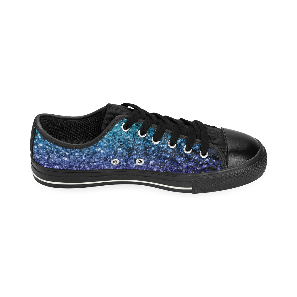 Beautiful Aqua blue Ombre glitter sparkles Low Top Canvas Shoes for Kid (Model 018)