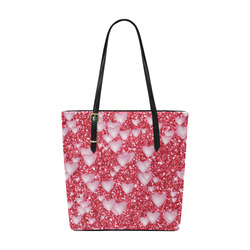 Hearts on Sparkling glitter print, red Euramerican Tote Bag/Small (Model 1655)