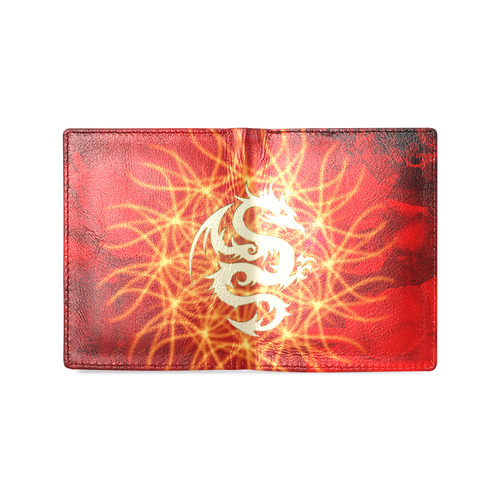 Awesome chinese dragon, gold Men's Leather Wallet (Model 1612)