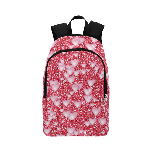 Hearts on Sparkling glitter print, red Fabric Backpack for Adult (Model 1659)