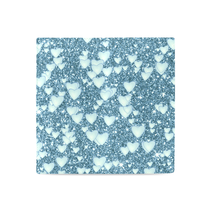 Hearts on Sparkling glitter print, teal Women's Leather Wallet (Model 1611)