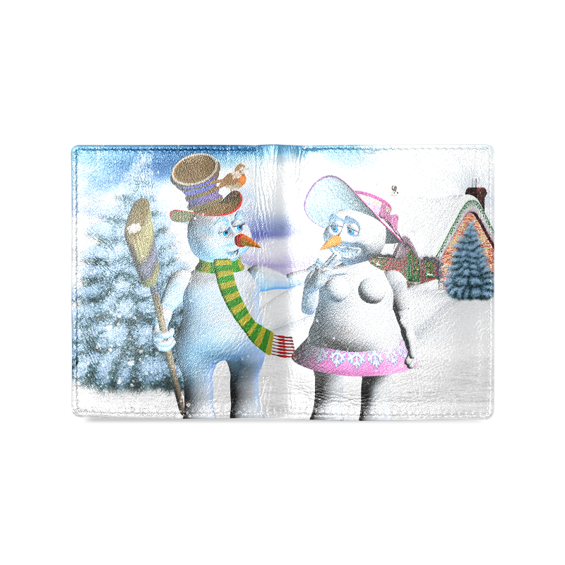 Funny snowman and snow women Men's Leather Wallet (Model 1612)
