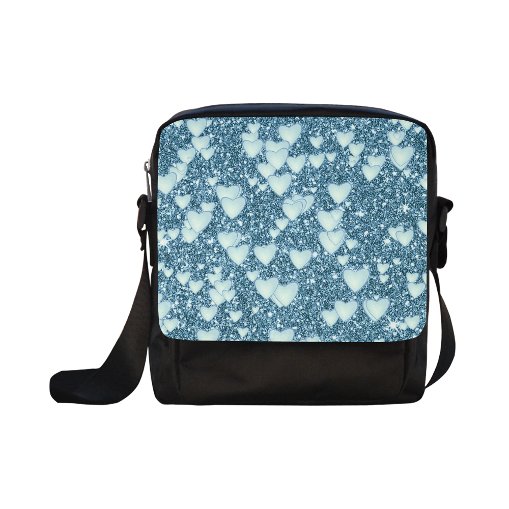 Hearts on Sparkling glitter print, teal Crossbody Nylon Bags (Model 1633)