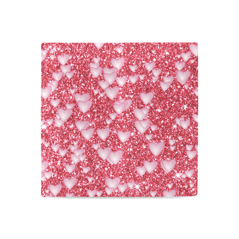 Hearts on Sparkling glitter print, red Women's Leather Wallet (Model 1611)