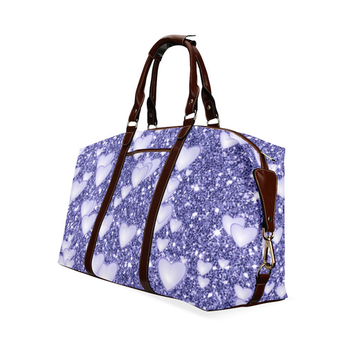 Hearts on Sparkling glitter print, blue Classic Travel Bag (Model 1643) Remake