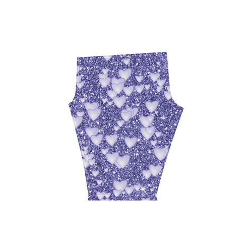 Hearts on Sparkling glitter print, blue Women's Low Rise Capri Leggings (Invisible Stitch) (Model L08)