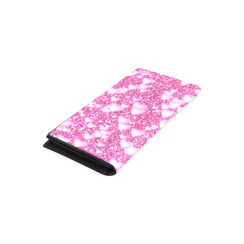 Hearts on Sparkling glitter print, pink Women's Leather Wallet (Model 1611)