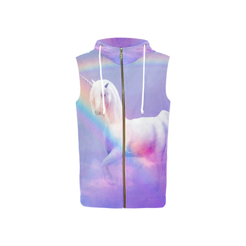 Unicorn and Rainbow All Over Print Sleeveless Zip Up Hoodie for Women (Model H16)